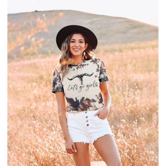 🆕 Women Grey Retro Western Bull Skull Bleached Country Music Tees Rodeo T Shirt - Picture 3 of 3